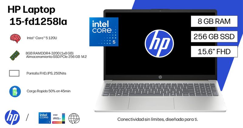 NOTEBOOK HP INTEL CORE 5-120U 2.0GHZ-8GB-256GB SSD-NATURAL SILVER-15.6"FHD-FREEDOS
