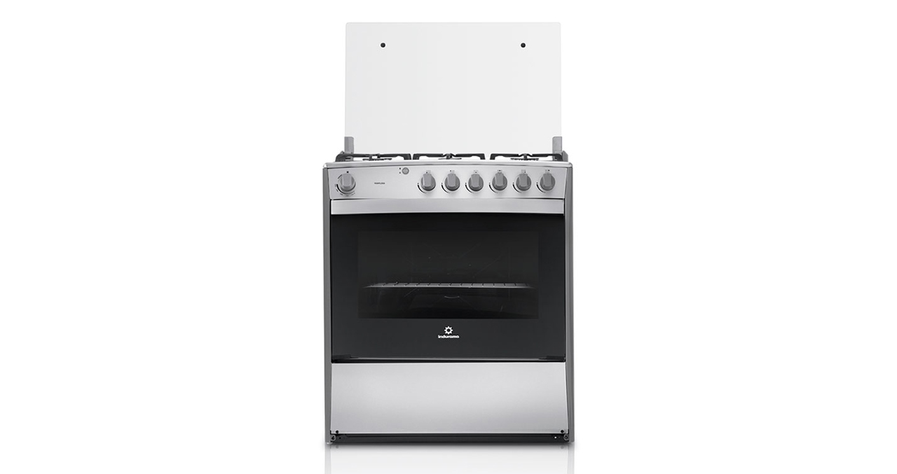 COCINA A GAS INDURAMA 32" PAMPLONA 6 HORNILLAS QUARZO - GRILL - SILVER