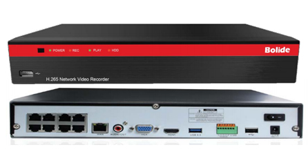 NVR BOLIDE 8 CANALES HDMI RJ45 3 USB BACKUP 8 PUERTOS POE
