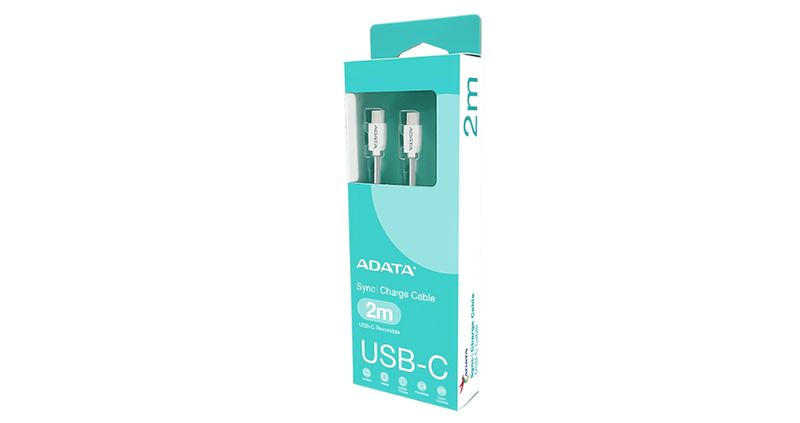 CABLE TRENZADO ADATA USB C A USB C CARGA RAPIDA 2 METROS 480MBPS HASTA 100W BLANCO