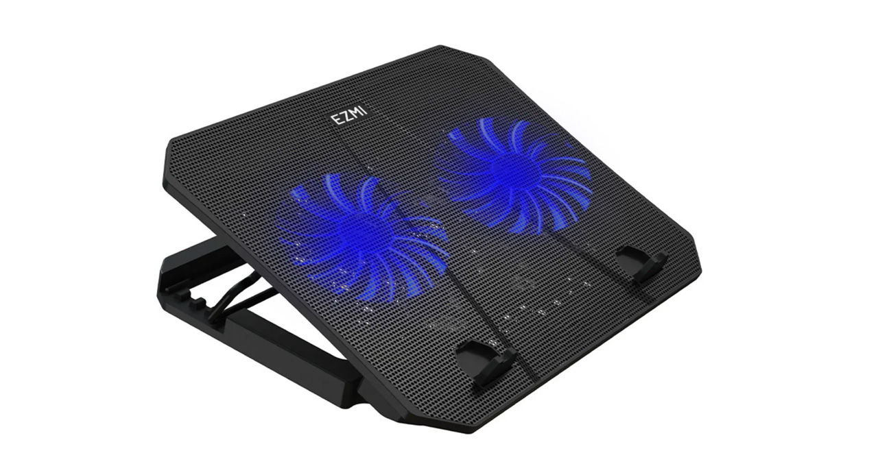 VENTILADOR PARA NOTEBOOK EZMI HASTA 16" 2 PUERTOS USB 5 NIVELES 2 VENTILADORES LED AZUL