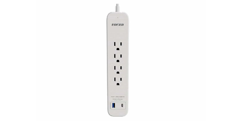 REGLETA FORZA PROTECTOR TESIÓN 1625W/500J, 4 slds, 1-USBA, 1-USBC, 120V/240V