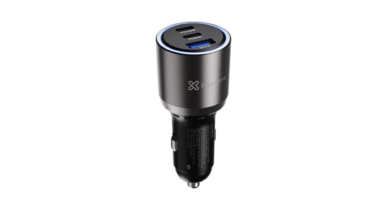 CARGADOR DE CARRO KLIP XTREME 140W CARGA RAPIDA HASTA LAPTOP 2 USB-C Y 1 USB-A