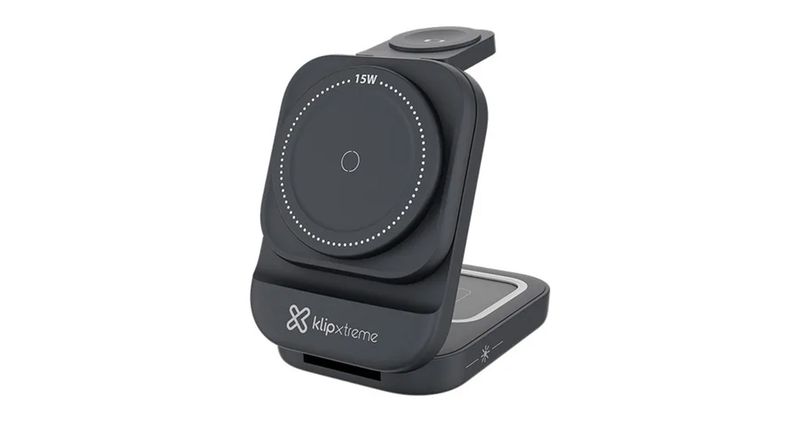 ESTACION DE CARGA RAPIDA 3 EN 1 KLIP XTREME INALAMBRICA USB TIPO C NEGRO