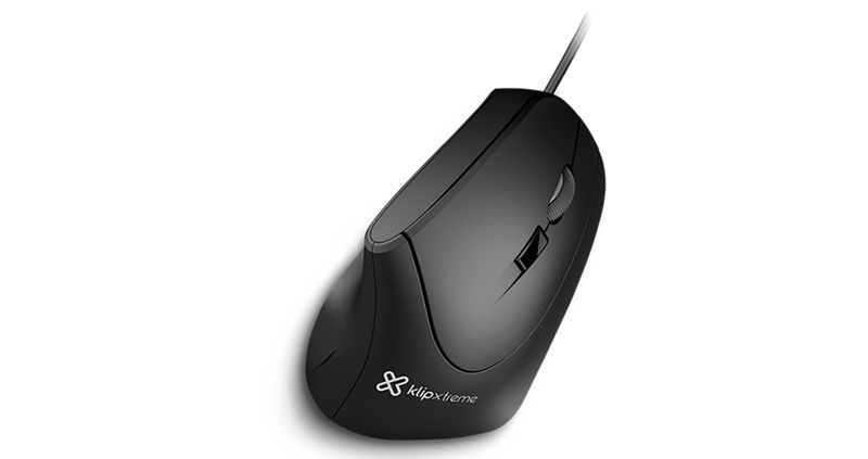 MOUSE KLIP XTREME ALAMBRICO VERTICAL ERGONOMICO KROWN USB - NEGRO