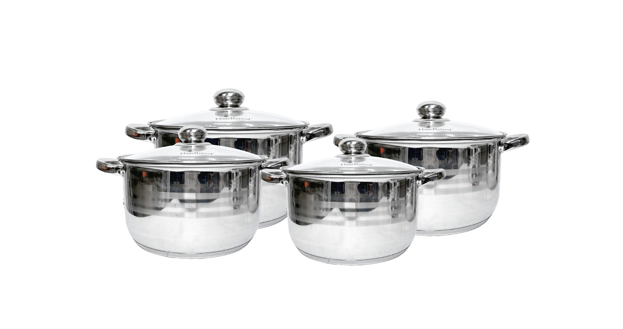 SET DE OLLAS HAUS ROLAND ACERO INOX DISEÑO HR148-9 FRANJAS 8 PIEZAS