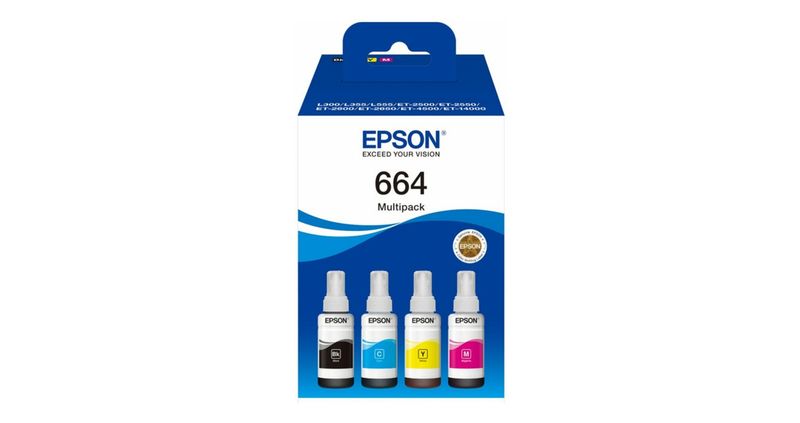 PAQUETE PACK DE BOTELLAS EPSON T664  NEGRA/CYAN/MAGENTA/YELLOW L210